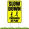 DAJDC Slow Down Children Kids At Play Yard Sign With Stakes Double Sided Caution Neighborhood Yard Sign Large 12 by 8 Inch, Yellow