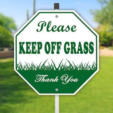 Keep Off Grass Sign, Please Be Respectful Sign, 10" x 10" Rust Free Reflective Aluminum Metal Sign, With 28" Long Metal Stake, Fade Resistant, Waterproof, Easy to Mount, For Outdoor Yard