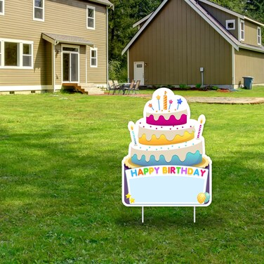 kakayishu Personalized Birthday Yard Signs Birthday Cake Yard Signs with Stakes Outdoor Birthday Lawn Decorations Birthday Outdoor Sign 16.5 x 12.5 inches