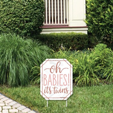 Big Dot of Happiness It&rsquo;s Twin Girls - Outdoor Lawn Sign - Pink and Rose Gold Twins Baby Shower Yard Sign - 1 Piece