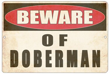 Rogue River Tactical Beware of Doberman Dog Metal Tin Sign Yard Outdoor Warning Fence Sign Large 12x8