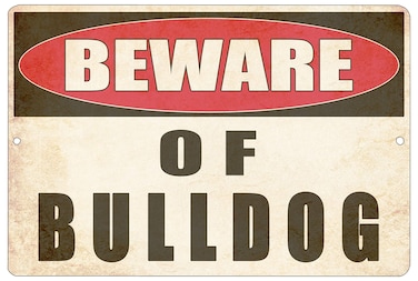 Rogue River Tactical Beware of Bulldog Dog Metal Tin Sign Yard Outdoor Warning Fence Sign Large 12x8