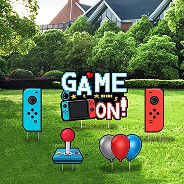 Game On Video Game Yard Signs with Stakes &ndash; Includes game remote control stick and Balloon Signs&ndash; Weather Resistant Signs and Stakes-Boy Birthday Party Decoration-5PCS