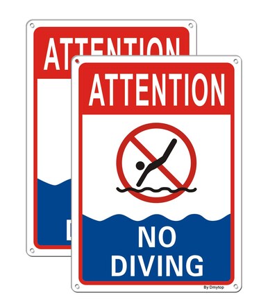 2 Pack No Diving Pool Sign, 10 x 7 Inches Rust Free Aluminum, UV Protected, Waterproof and Weather Resistant, Easy to Mount, Durable Ink