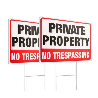 MUXYH 2 Pack Private Property No Trespassing Signs with Metal Wire H-Stakes, 12'' X 9'' Corrugated Plastic Double Sided No Trespassing Sign Protect Your Home, Safety and Privacy Red