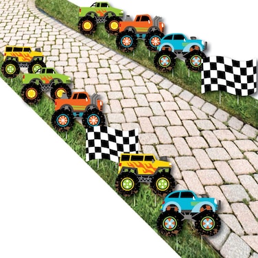 Big Dot of Happiness Smash and Crash - Monster Truck - Lawn Decorations - Outdoor Boy Birthday Party Yard Decorations - 10 Piece