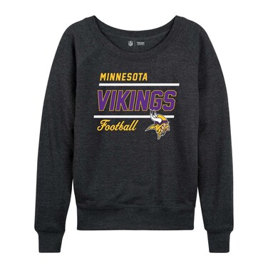 Team Fan Apparel NFL Womens Crew Neck Light Weight, Gameday Apparel, Slouchy Fit Raglan Crewneck Pullover for Women (Minnesota Vikings - Charcoal, Large)