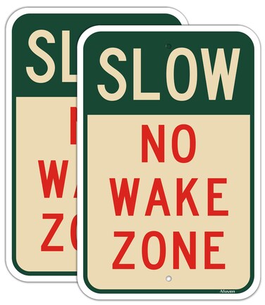 2 Pack Slow No Wake Zone Signs Metal Reflective 18" x 12" Slow Down Signs Rust Free Aluminum UV Protected Waterproof Sturdy Easy to Mount Outdoor Use