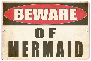 Rogue River Tactical Funny Sarcastic Metal Tin Sign Wall Decor Girls Bedroom Swimming Pool Wall Warning Beware of Mermaid