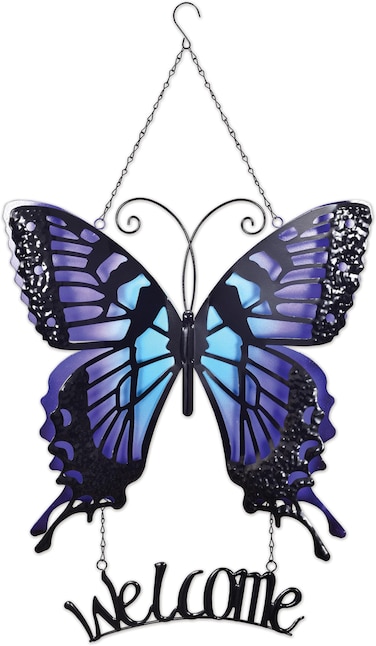 Sunset Vista Designs Home D&eacute;cor - Large Handcrafted Metal Butterfly Welcome Sign for Front Door Patio or Porch, Purple
