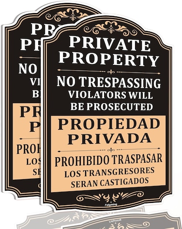 2 Pack Private Property No Trespassing Violators Will Be Prosecuted Bilingual Signs 10 x 14 inches Private Property Signs No Trespassing Signs Metal Reflective Sturdy Rust Aluminum Easy to Install