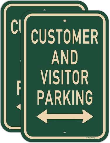 2 Pack Customer and Visitor Parking Signs with Bi-directional Arrow 18" x 12" for Parking Lots/Private Driveways/Businesses Metal Reflective Sturdy Rust Aluminum Waterproof Easy to Install