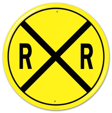 Railroad Crossing RR X-ing Round Tin Sign