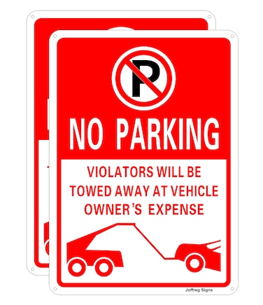 Joffreg No Parking Sign,Violators Will Be Towed Away at Vehicle Owners Expense,14 x 10 Inches,Reflective Aluminum,UV Printed,Weather Resistant,Waterproof,Durable Ink,Easy to Mount,Outdoor Use,2 Pack