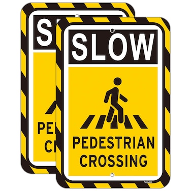 Slow Pedestrian Crossing Sign 18 x 12 Inches Crossing Sign Pedestrian Metal Sign Rust-Free Aluminum Crosswalk Sign Weatherproof, Indoor or Outdoor Use, Easy To Install, 2 Pack