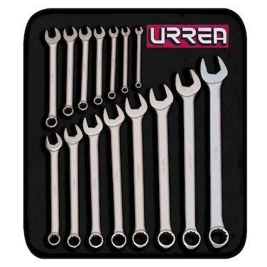 Urrea 1200FMA 12 Pt. Combination Wrench Set, Satin, 15Piece