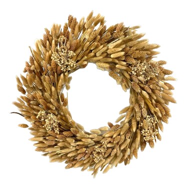 Galt International 21" Preserved Golden Natural Dried Lush Wheat Autumn Fall Wreath - Straw Wreath for Front Door Farmhouse Harvest Thanksgiving Decorations Home Decor Pampas