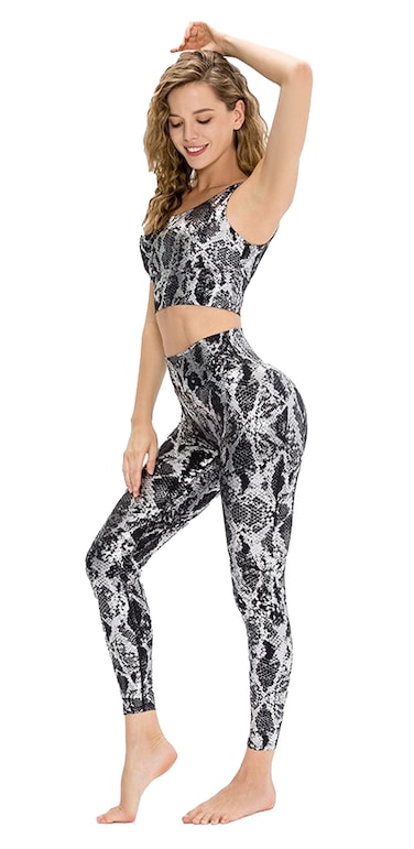 Active4U Women 2 Piece Workout Outfits Sports Bra Seamless Leggings Yoga Gym Activewear Set (Gray &amp; Black, Small)