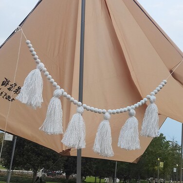 Boho Christmas Decor - Halloween 1st Birthday Party Decorations,White Birthday Garland，Ghost One Baby Shower,Wooden Beads Home Decor, Holiday Fireplace Ornament, White Christmas with Fringe