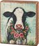Primitives by Kathy Home D&eacute;cor Block Sign - Calf with Wreath Holiday Block Sign, Wood, 3.5 x 4 x 1-inch