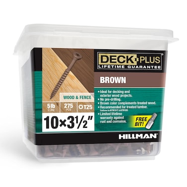 Deck Plus Wood Screws, Brown Exterior Screws, 3-1/2" x #10, 5lb
