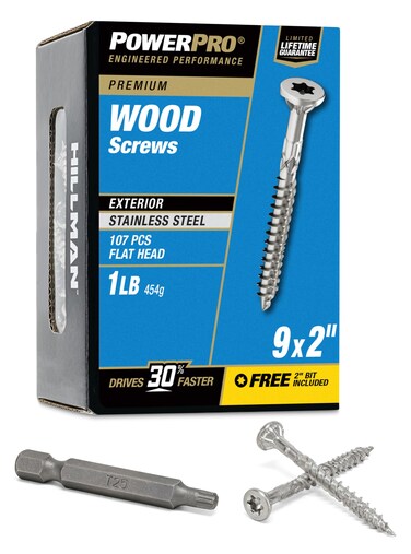 Power Pro Premium 305 Stainless Steel Wood Screws (#9 x 2") - 1lb Box