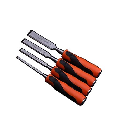 Edward Tools Harden Wood Chisel Set - Heavy Duty 4 Piece Woodworking Tools Set Includes 1/4&rdquo;, 1/2&rdquo;, 3/4&rdquo;, 1&rdquo; - Cr-V Steel with Ergo Soft Grip - Sharp Carving Bevel Edge - Steel Butt for Hammer