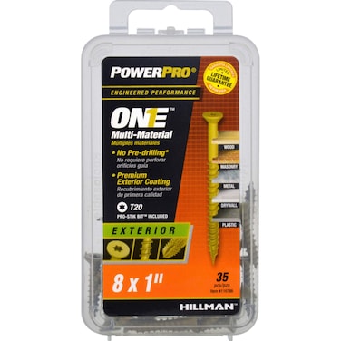 Power Pro Premium One Multi-Material Flat Head Screws, Epoxy Coated Steel, Fasten in Wood, Metal, Concrete, Drywall and Plastic, Bronze, #8 x 1 inch, Box of 35 Screws
