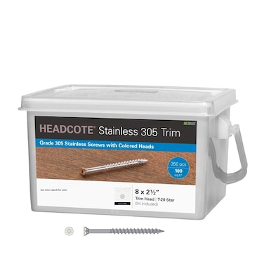 Headcote 8 x 2-1/2" - 39 White - Stainless Steel Trim Head Deck Screws - 350 pc. Deck Pack for 100 Sq. Ft. of Decking - STX39T08250
