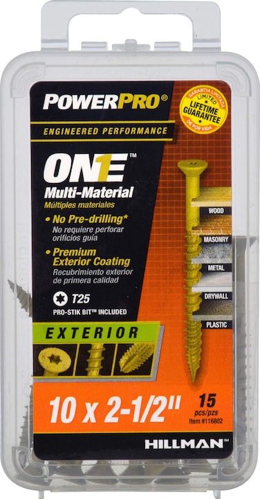 Power Pro Premium One Multi-Material Flat Head Screws, Epoxy Coated Steel, Fasten in Wood, Metal, Concrete, Drywall and Plastic, Bronze, #10 x 2-&frac12; inches, Box of 15 Screws