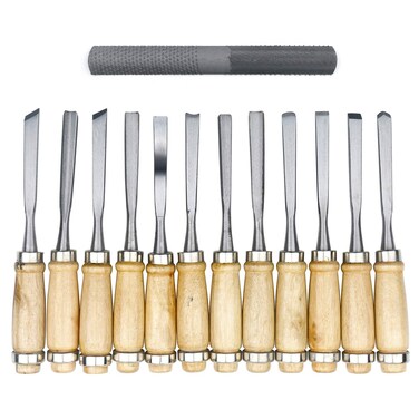 Ellbest 12 Pcs Wood Carving Chisel Set with File and Leather Case, Multi-Shape Woodworking DIY Tools for Beginners, Hobbyists and Professionals