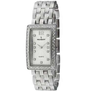 Peugeot Women's Tank Shape Wrist Watch with Analog Link Bracelet with Crystal Bezel