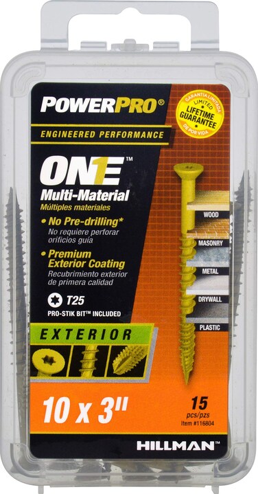 Power Pro Premium One Multi-Material Flat Head Screws, Epoxy Coated Steel, Fasten in Wood, Metal, Concrete, Drywall and Plastic, Bronze, #10 x 3 inches, Box of 15 Screws