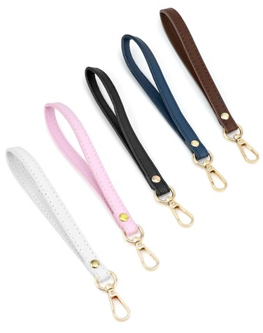 QWORK Leather Wristlet Strap, 5 Pcs 20 cm x 1.2 cm Short Purse Strap Genuine Leather Wristlet, Keychain Handle Rope, Handbags Strap, for Clutch Purse Wallet Cellphone Case DIY Accessory
