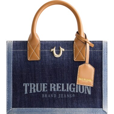 True Religion Women's Tote Bag, Medium Travel Purse Handbag with Adjustable Shoulder Strap and Horseshoe Logo, Denim
