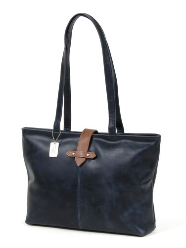 Claire Chase Navy Tote with Zippered Closure and Leather Flap
