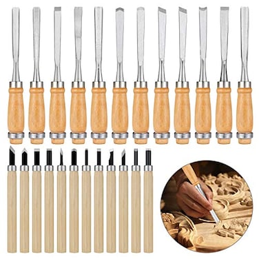 Calary 24Pcs Wood Carving Chisel Set Wood Carving Kit Including Small and Large Size Wood Carver Set