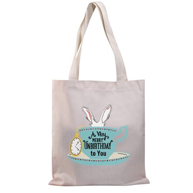 BDPWSS Alice Gift A Very Merry Unbirthday To You Tote Bag For Bookworm Book Lover Gift (Unbirthday to you TG) Middle