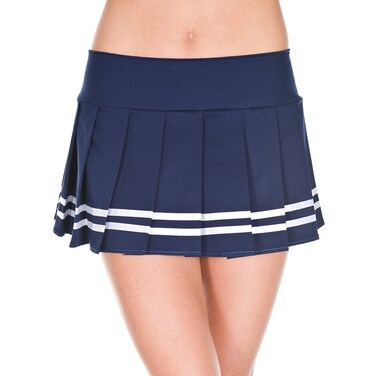 MUSIC LEGS Women's Pleated Double Striped Skirt, Navy Blue/White, One Size