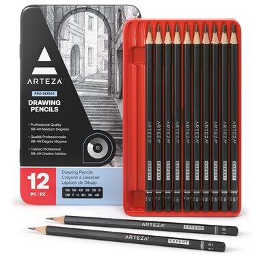 ARTEZA Drawing Sketch Pencils Set of 12, Medium (6B - 4H), Drawing Pencils for Sketching, Artist Graphite Pencils for Drawing