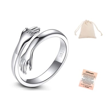 LIU JUN Hug Ring for Granddaughter To My Granddaughter Ring Granddaughter Gifts From Grandma Sterling Silver Adjustable Hug Rings Gift Jewelry for Women(to granddaughter)