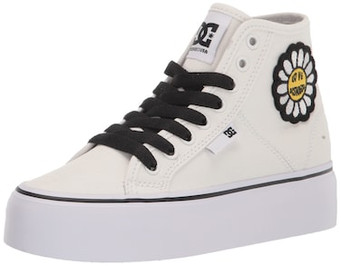 DC Women's Manual Hi Platform Skate Shoe, White/Black/Flower, 11