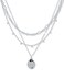 Nine West Silver Tone Multi Row Necklace in 17/18/19" With Silver Accent Pendant