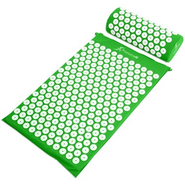 ProsourceFit Acupressure Mat and Pillow Set for Back/Neck Pain Relief and Muscle Relaxation, Large - Green/White
