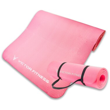 Victor Fitness Yoga Think Pink (71x24) 1/2-Inch Thick All-Purpose Yoga Mat for Yoga, Exercise, Pilates - Extra Thick, Durable Foam, Anti Slip, Moisture Resistant, Easy Cleaning - Strap Included