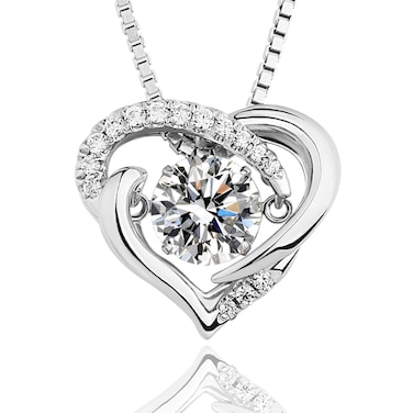 ARINZA Heart Necklace for Women, Sterling Silver Dancing Diamond Cubic Zirconia CZ Pendant with 18"+2" Adjustable Chain, Anniversary, Birthday, Christmas Gift for Wife, Mom, Girlfriend