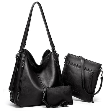 Tote Handbags for Women Convertible Backpack Purses PU Leather Hobo Bags Crossbody Shoulder Bag Satchel Purse Set 3pcs, Black