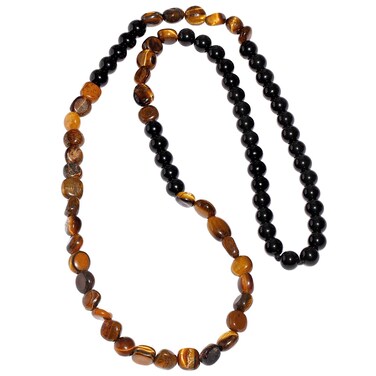 Lightock Tiger's Eye/Obsidian Beaded Necklace Tumbled Stones Long Necklaces for Women and Men Spiritual Protection Jewelry Gifts Unisex