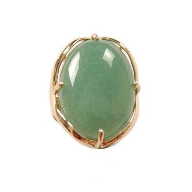 xinpeng Natural Stone Adjustable Finger Rings Semi Precious Oval Shaped Gemstone Jewelry For Women Anniversary Birthday Wedding Gift (Green Aventurine)
