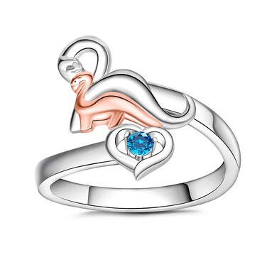 Sterling Silver Cute Heart Dinosaur Rings for Women Matching Mother Daughter Crystal Dino Adjustable 6 Ring